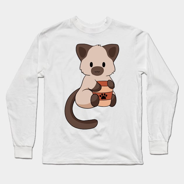 Siamese Cat with Coffee Long Sleeve T-Shirt by BiscuitSnack